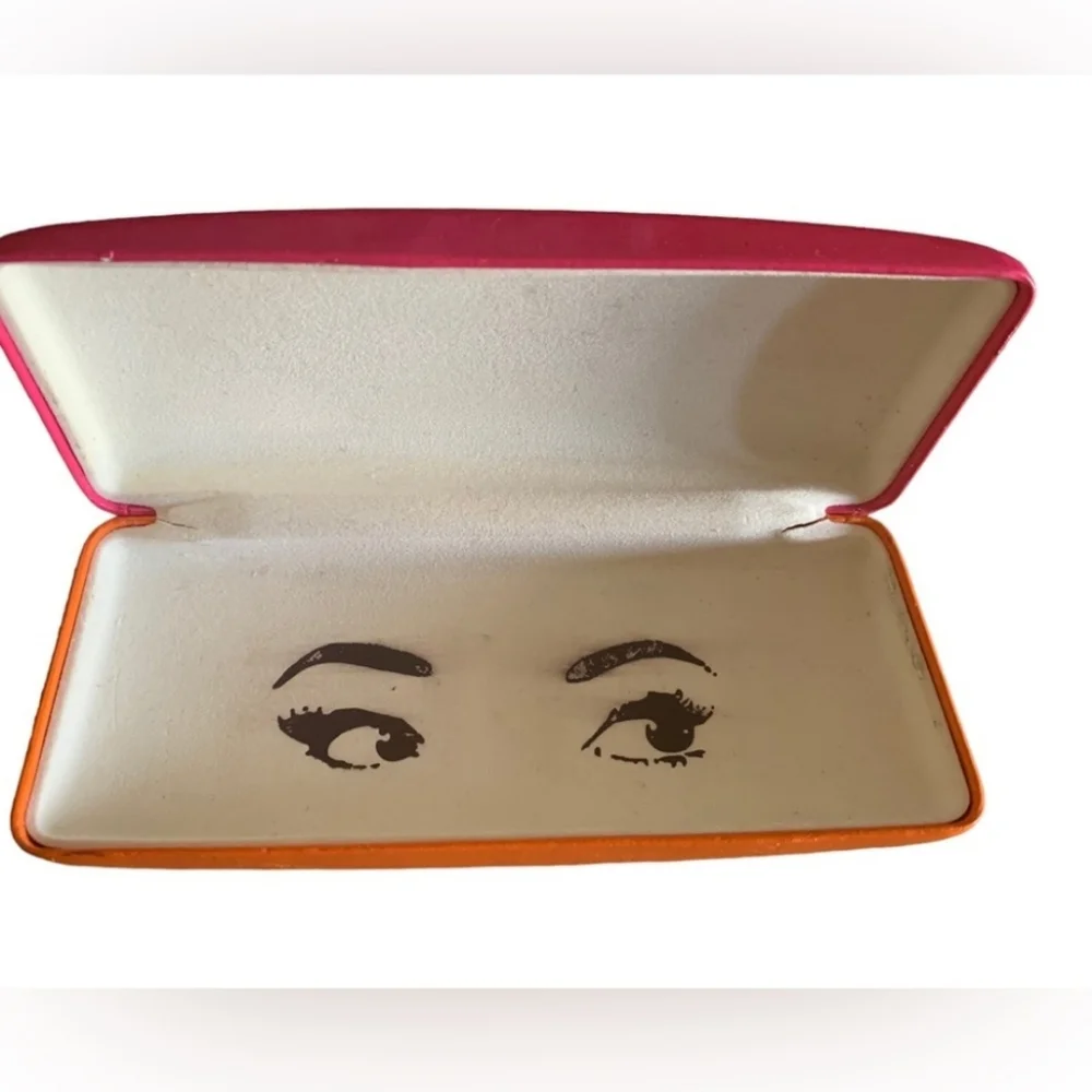 KATE SPADE VIBRANT PINK ORANGE HARD SHELL GLASSES CASE WITH LINED INTERIOR